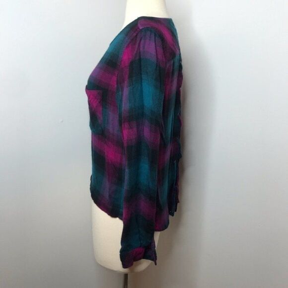Cloth & Stone Plaid Lace Up Back Flannel Shirt Size XS - Picture 3 of 6